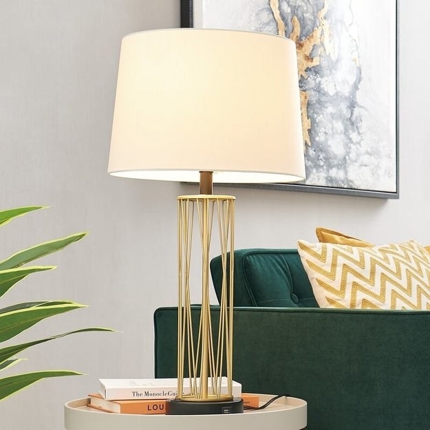 Gold table lamps with white shades