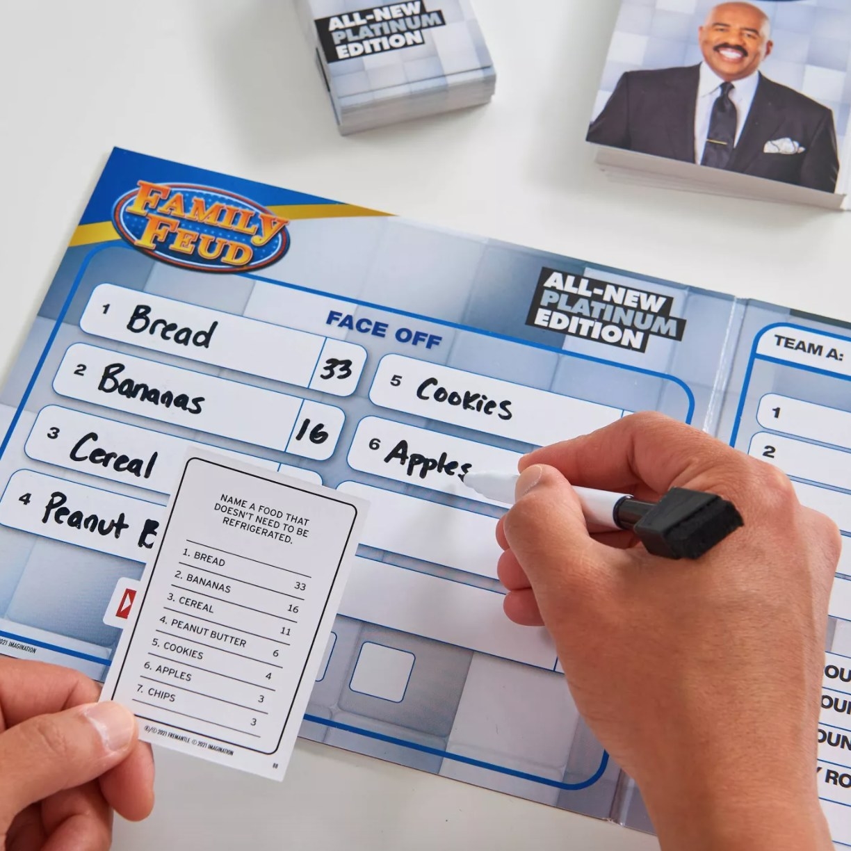 Family Feud dry erase board with game answers