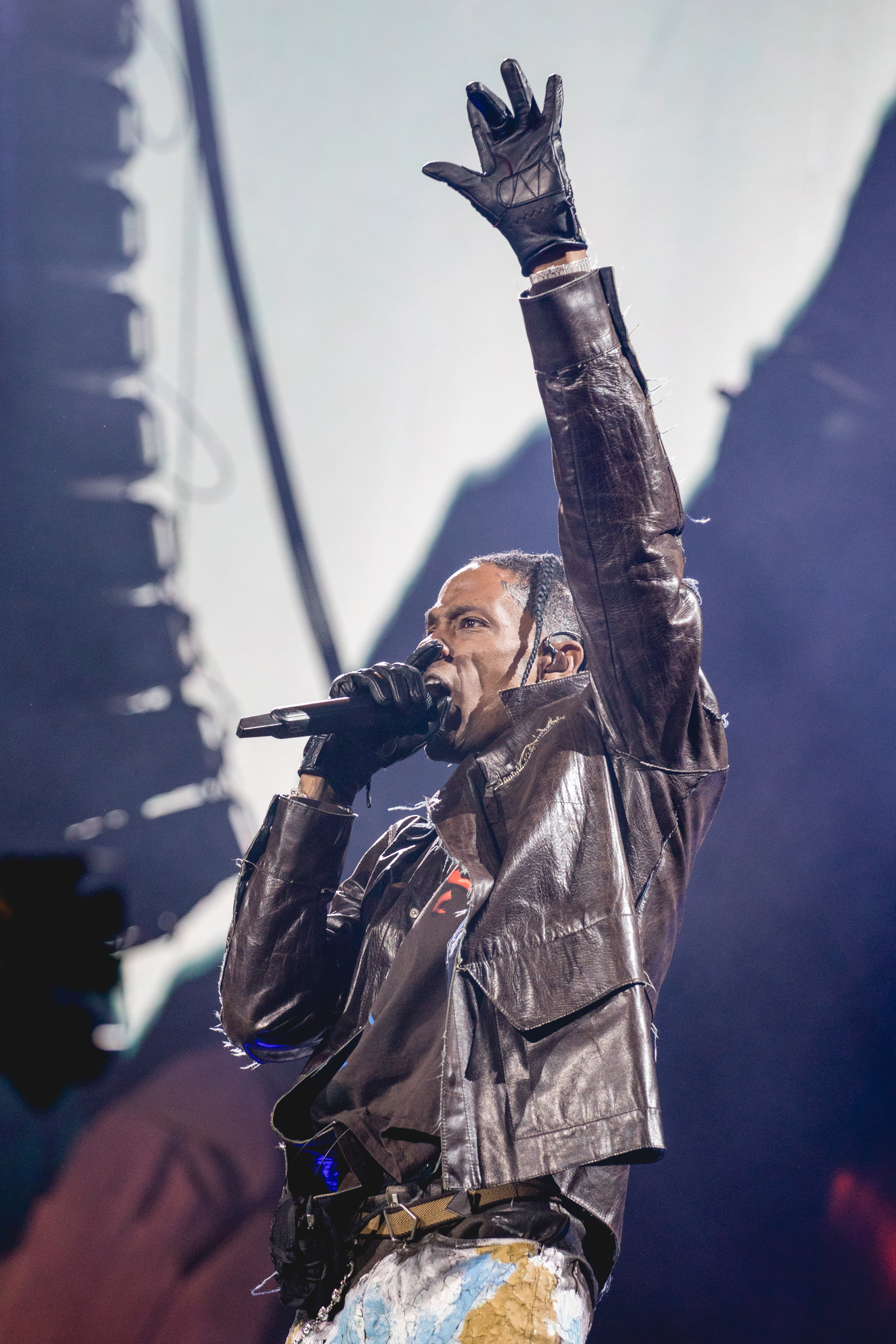 Travis Scott performing onstage during the third annual Astroworld Festival at NRG Park on November 5, 2021.