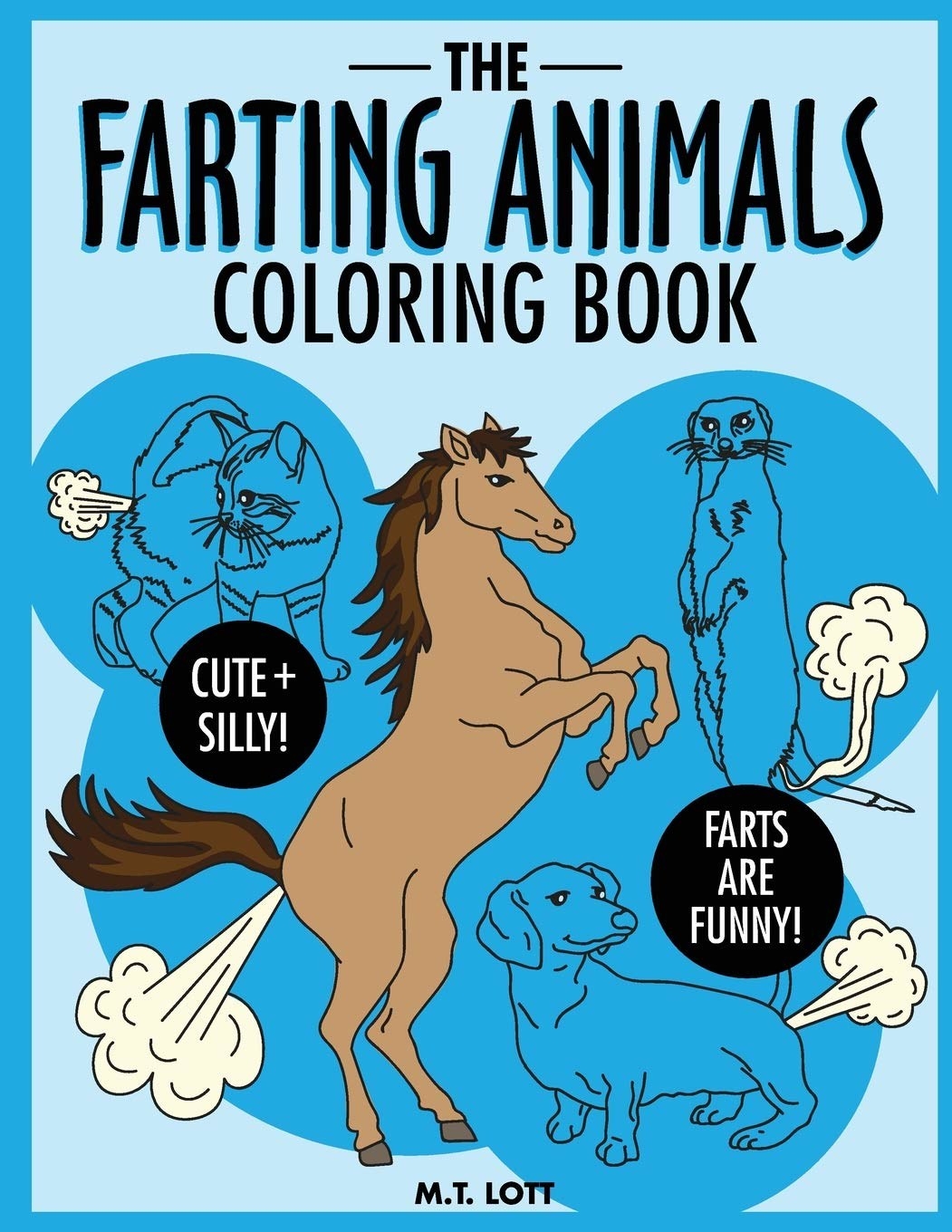 The cover of the book with farting animals on it