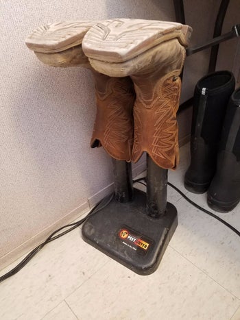 review photo of the boots drying on the boot dryer and warmer