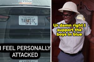 License plate that reads "YA BASIC;" Chidi from "The Good Place" wearing a mailman outfit