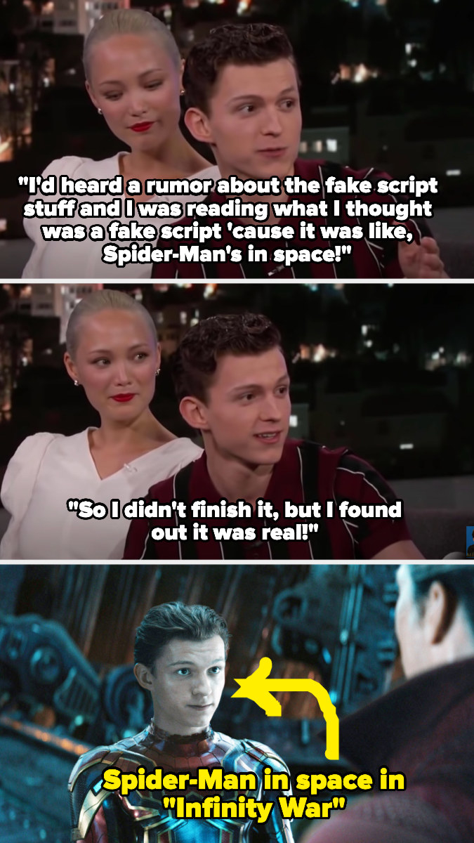 Tom says he heard about fake scripts and assumed the script he was reading where spider-man went to space was fake but it was real