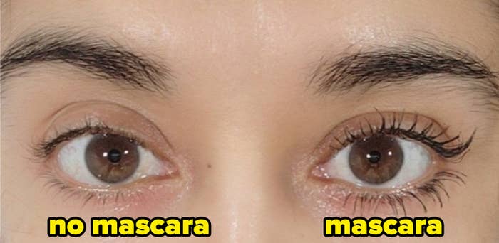 reviewer wearing mascara on their right eye's lashes
