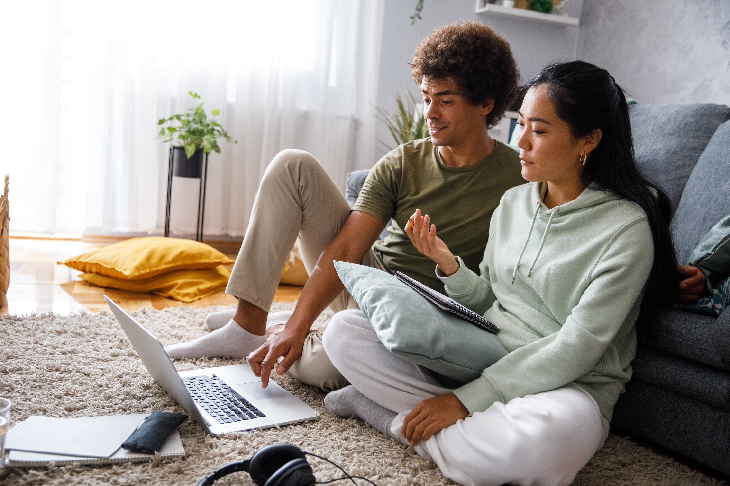 Couple going over their finances together