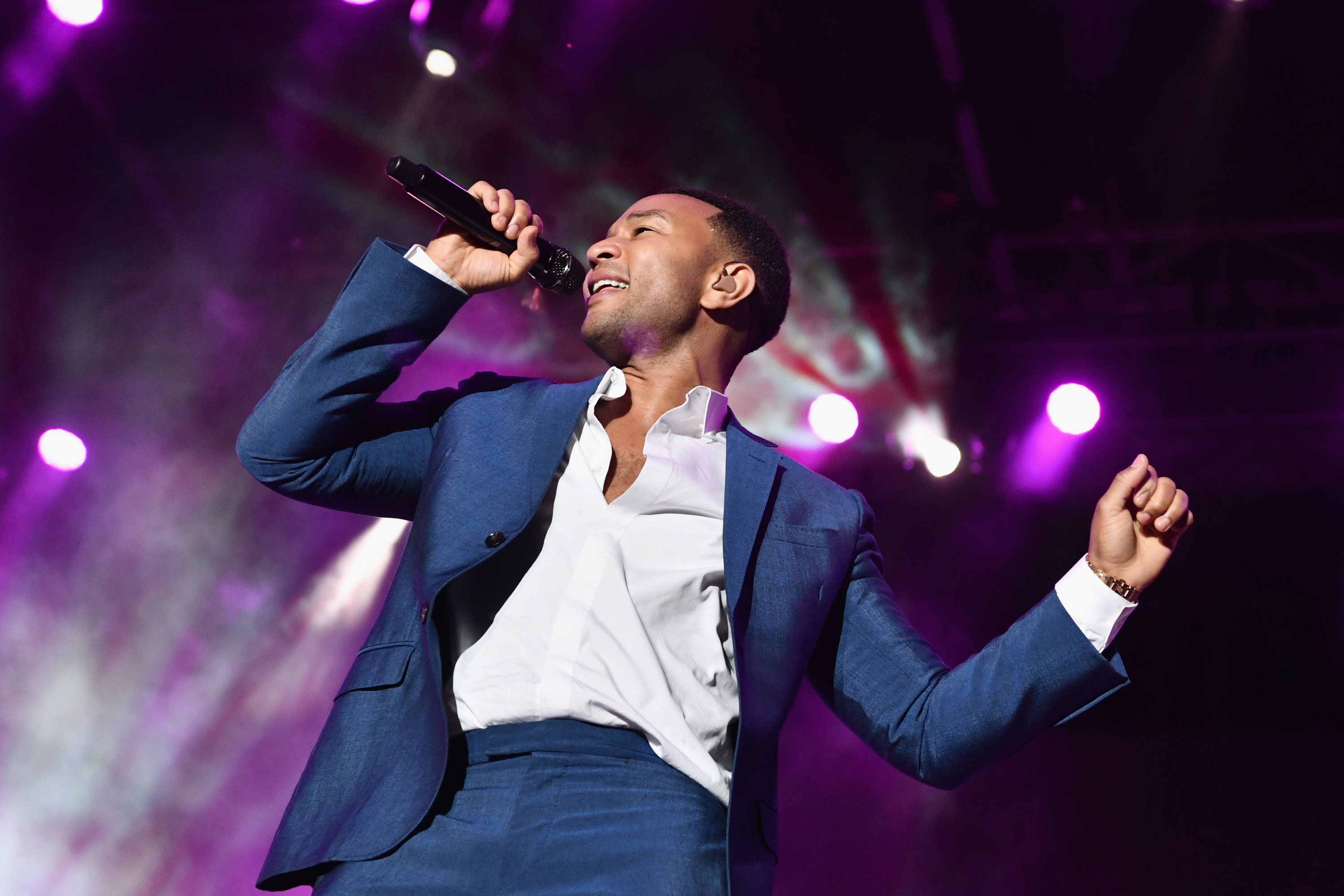 John Legend performs on stage at the Fourth Annual Los Angeles Dodgers Foundation Blue Diamond Gala at Dodger Stadium on June 11, 2018