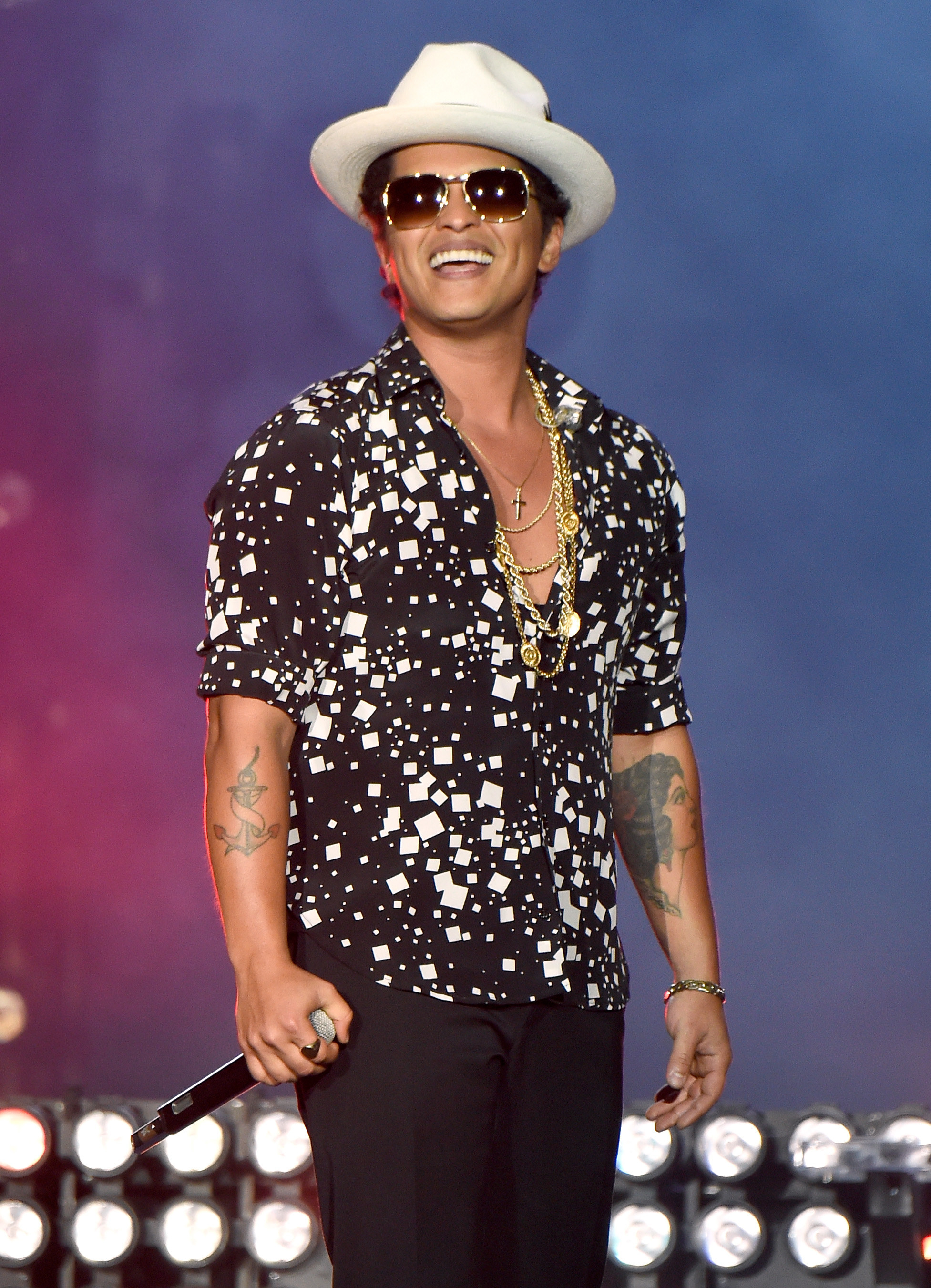 Musician Bruno Mars performs onstage during Rock in Rio USA at the MGM Resorts Festival Grounds