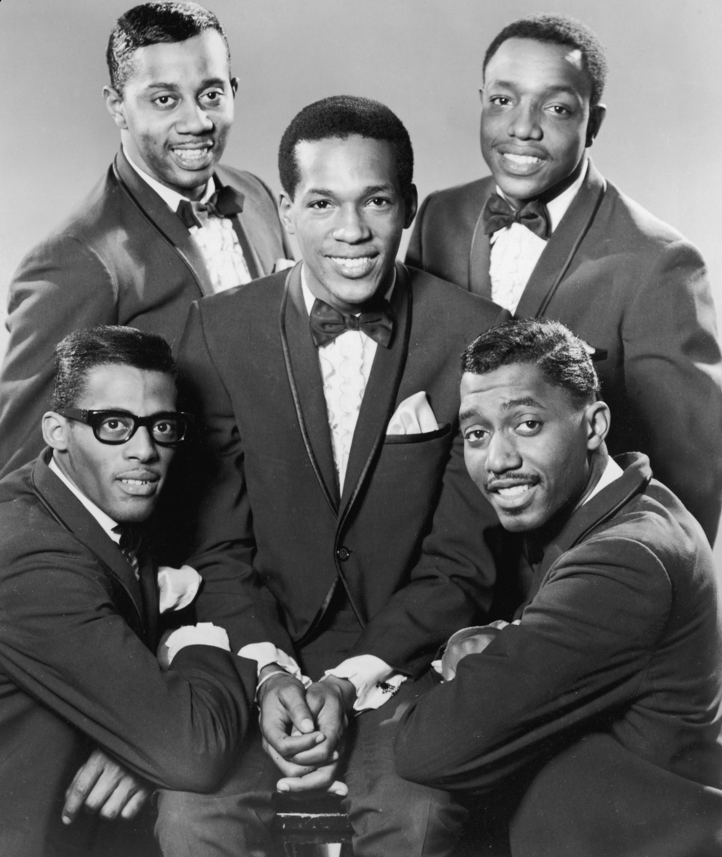 The Temptations. Left to right: David Ruffin, Melvin Franklin, Eddie Kendricks, Paul Williams, and Otis Williams.