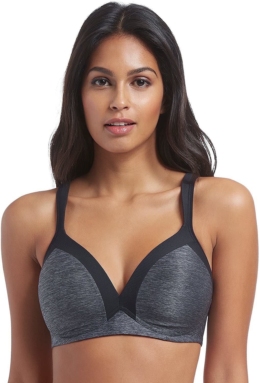 Model wearing the bra in gray