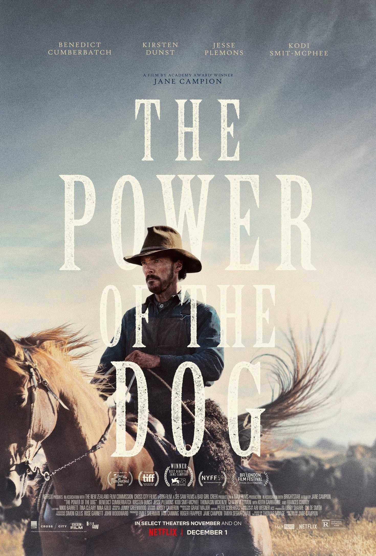 Cumberbatch rides a horse in the poster for The Power of the Dog