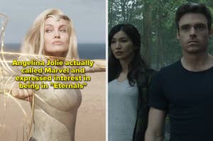 Angelina Jolie, Richard Madden, and Gemma Chan in Eternals