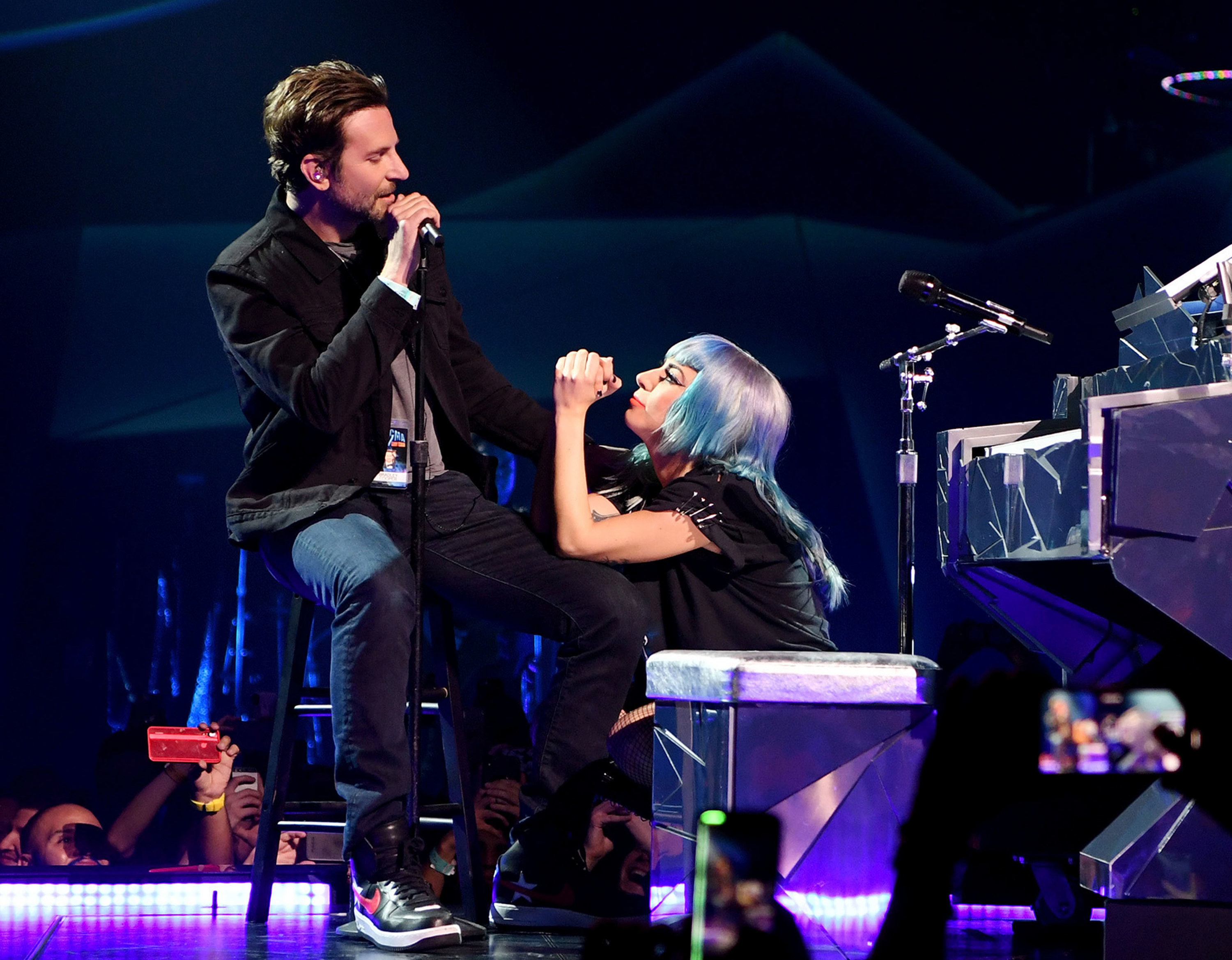 Lady Gaga performs &quot;Shallow&quot; with actor/director Bradley Cooper during her ENIGMA residency at Park Theater at Park MGM