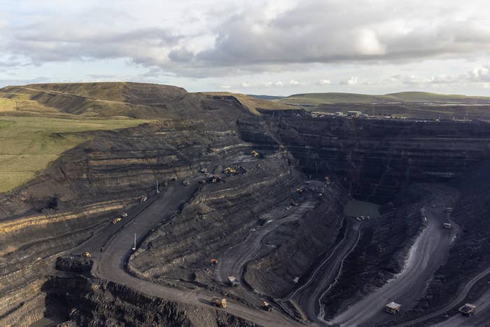 An aerial view of an opencast coal mine in Wales