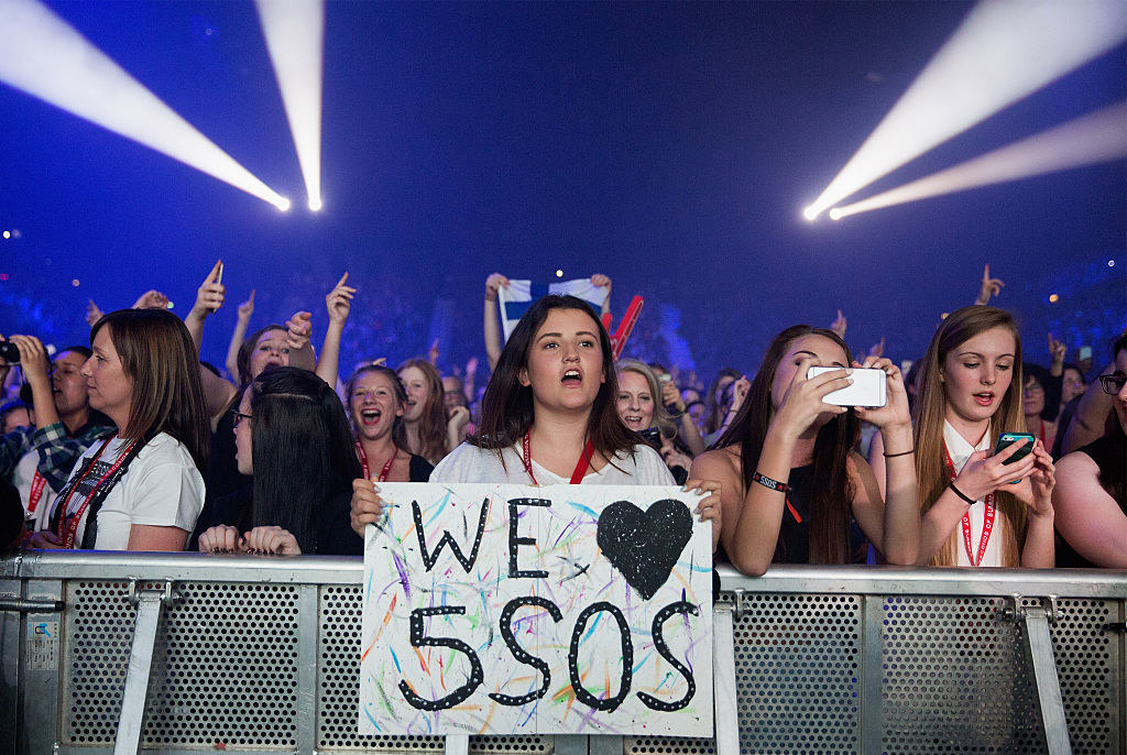 A girl holding a &quot;We love 5 Seconds of Summer&quot; sign