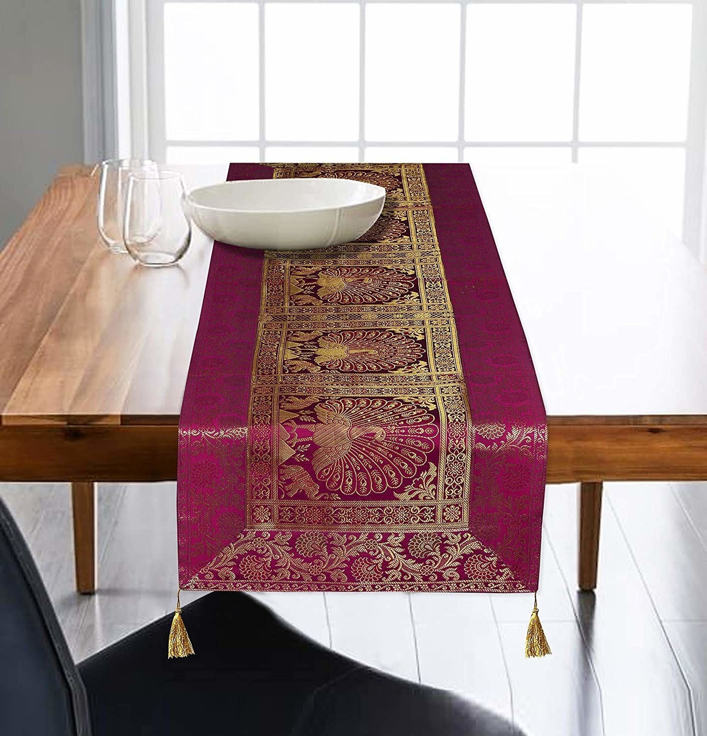 A pink table runner on a table