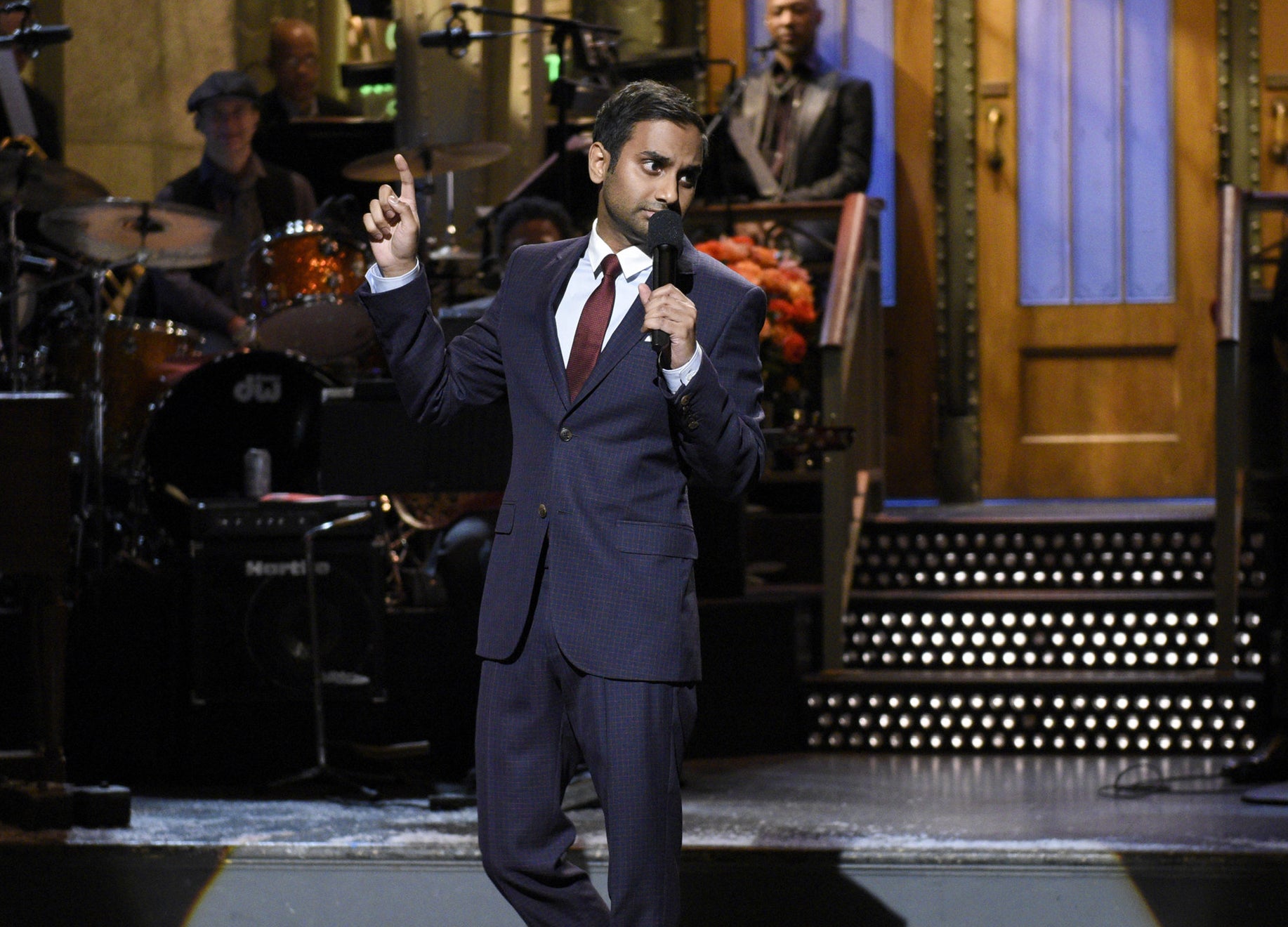 Aziz Ansari  hosting SNL on stage