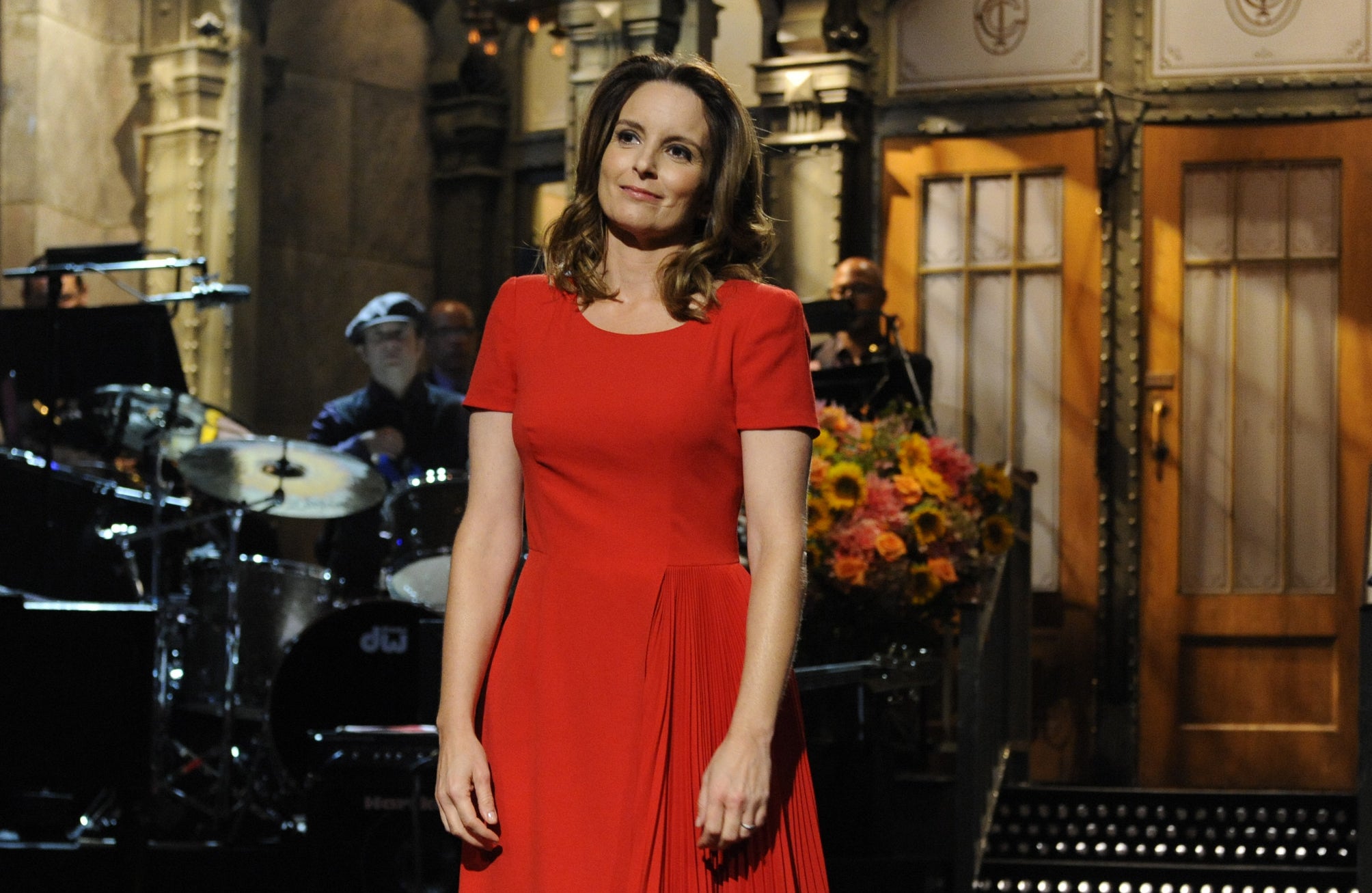 Tina Fey hosting SNL on stage