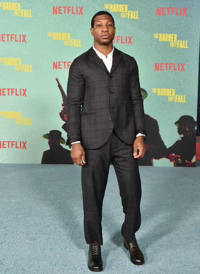 Jonathan Majors attends the Los Angeles Premiere of &quot;The Harder They Fall&quot;.