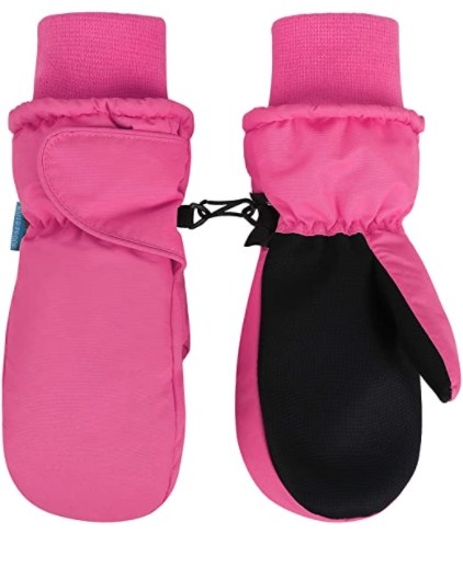 A pair of insulated waterproof mittens for kids