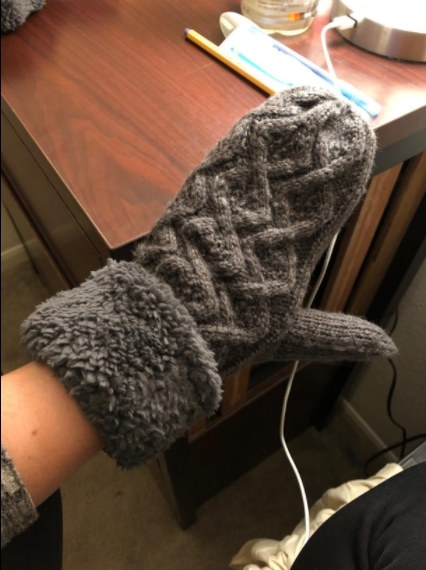 knitted winter mittens with a thick plush edge