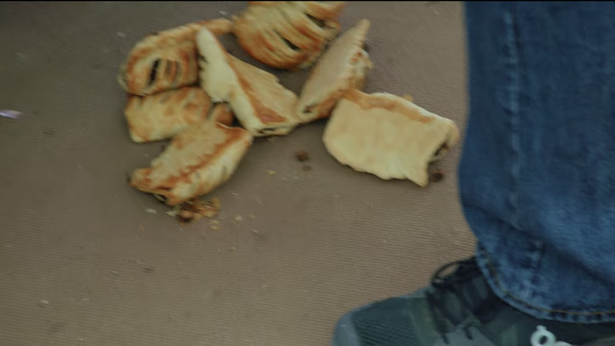 All of the sausage rolls falling on the carpet