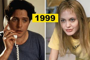 hugh grant in notting hill on the left and angelina jolie in girl interrupted on the right