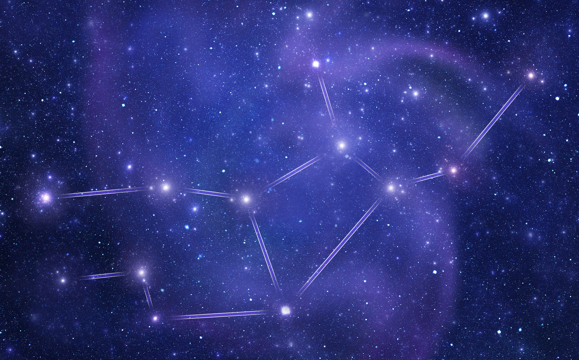 Schematic representation of the zodiacal constellation &quot;Virgo&quot;, сolor corresponds to a zodiac sign.