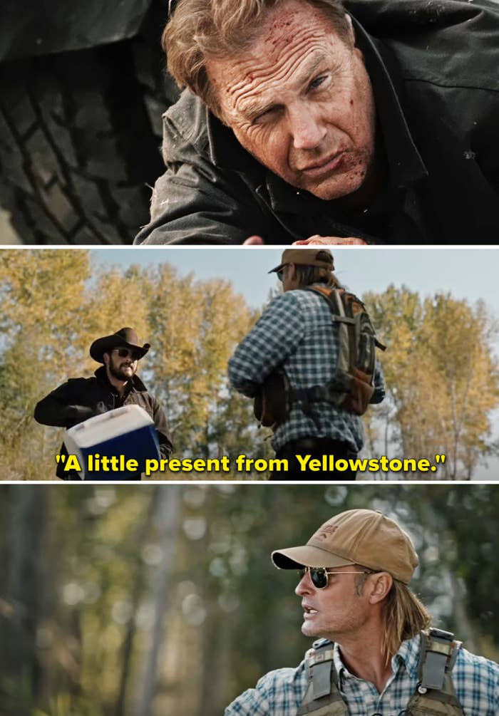 Someone saying "A little present from Yellowstone" and throwing a snake at Roarke