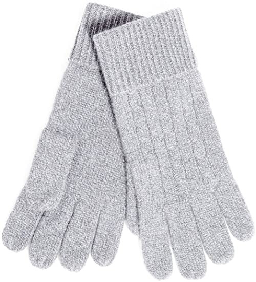 gray cashmere gloves that have a classic cable knit design