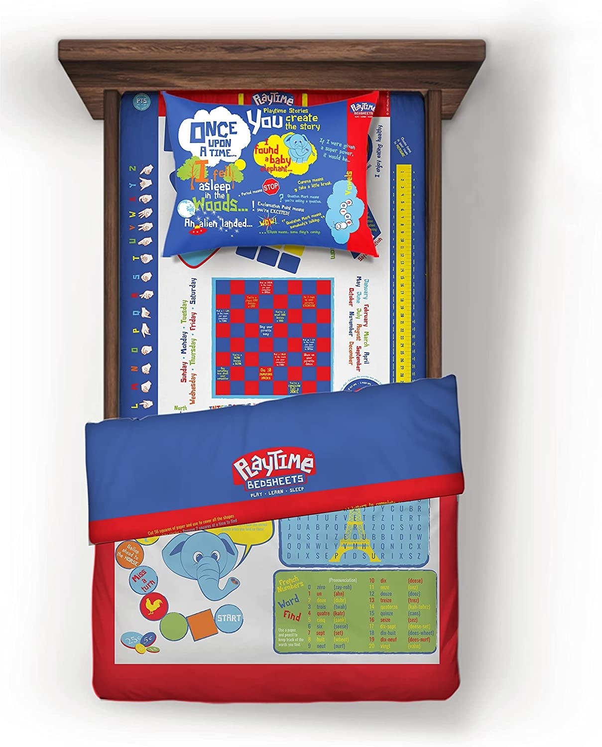 A set of kids&#x27; sheets that have puzzles and games on them.