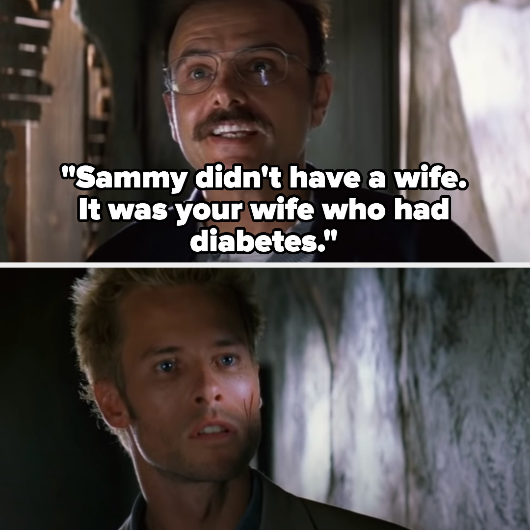 Teddy telling Leonard that Sammy didn&#x27;t have a wife and that Leonard&#x27;s wife was the one with diabetes