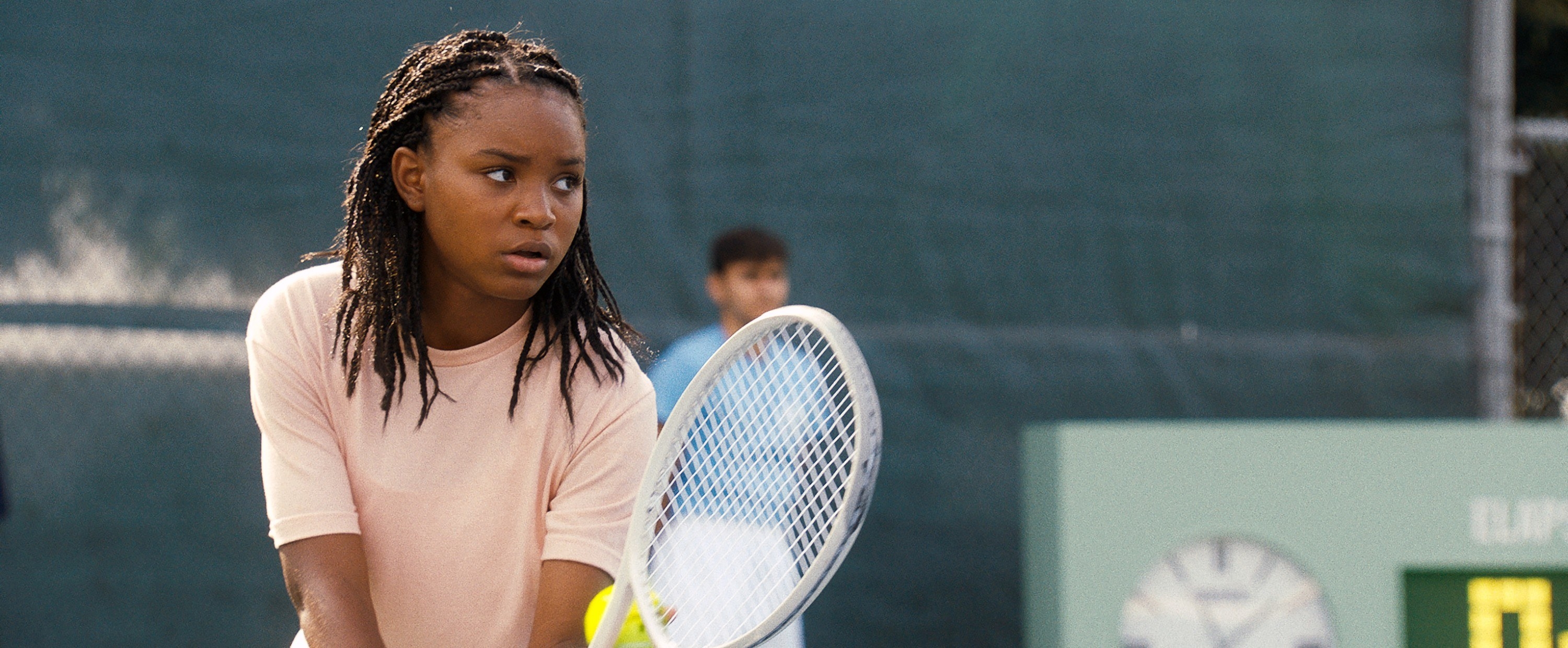 Saniyya Sidney as Venus Williams about to serve