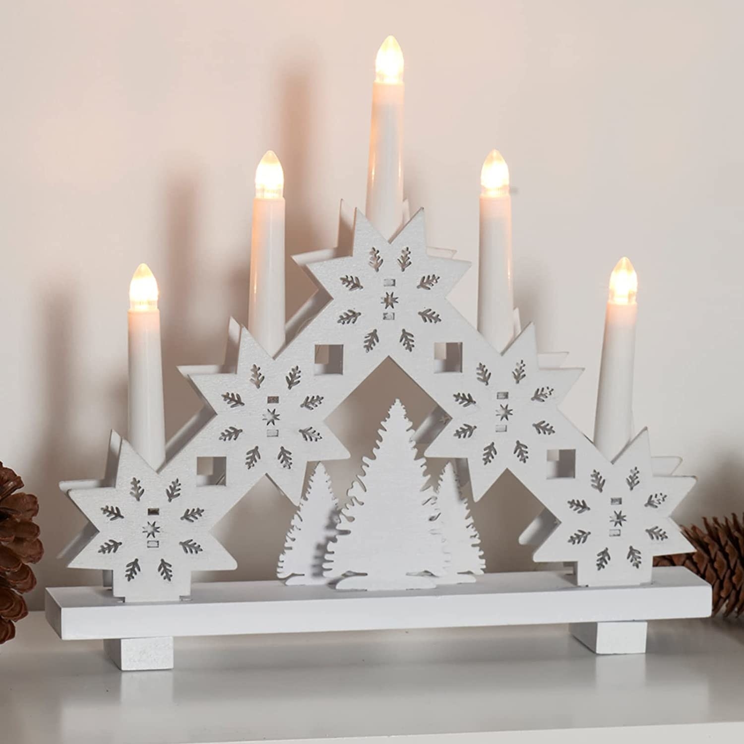 Christmas Wooden Candle Bridge Light Up Pine White Pre-Lit Xmas Decoration Arch 
