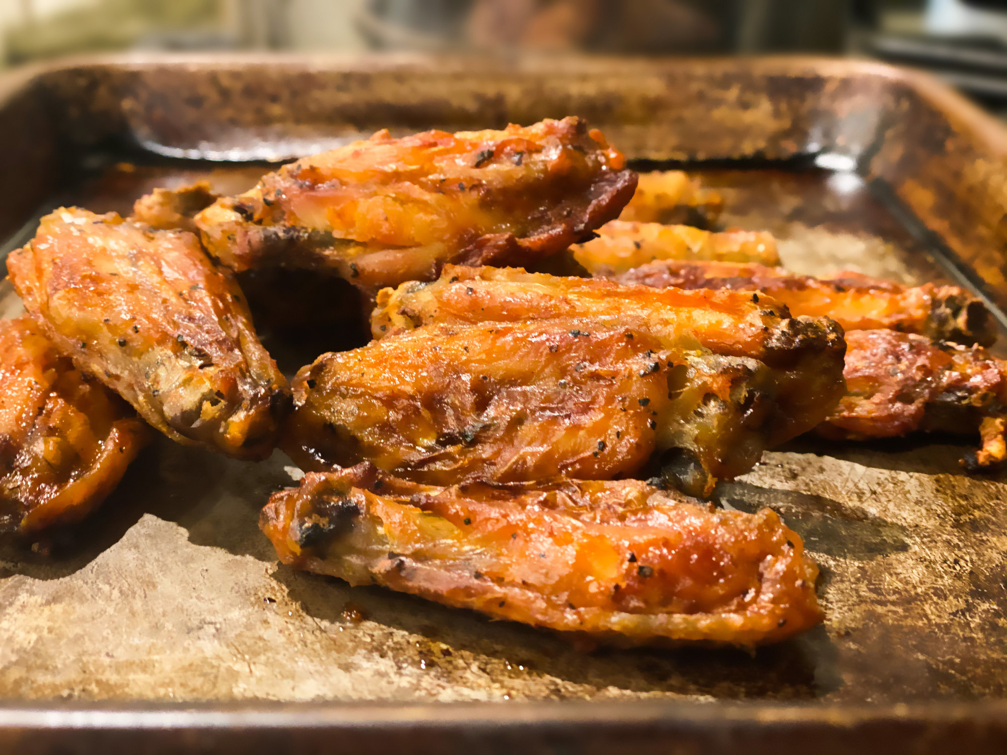 Crispy oven-roasted chicken wings.