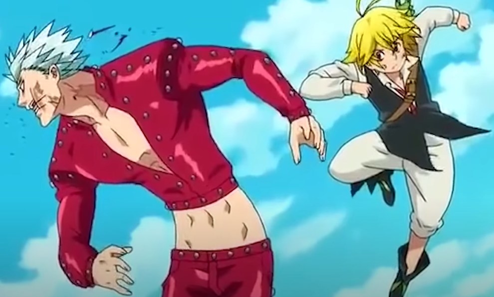 Meliodas delivering a punch to the face of Ban