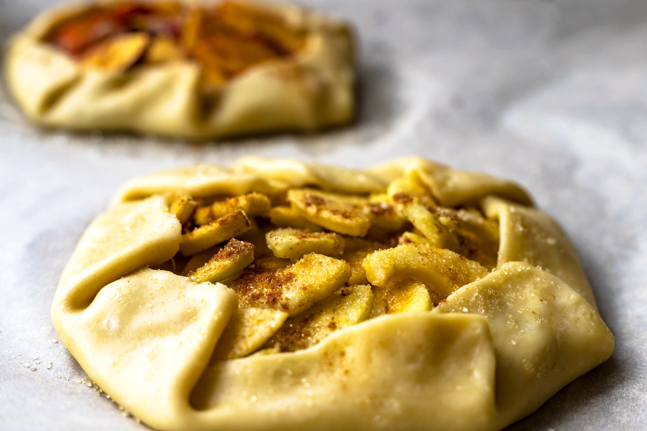 An apple galette with brown sugar.