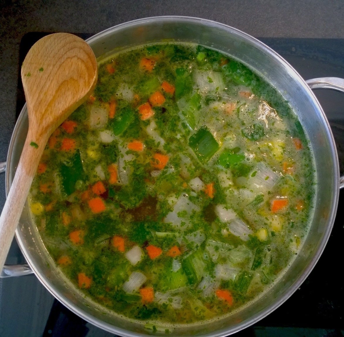 A pot of vegetable soup.