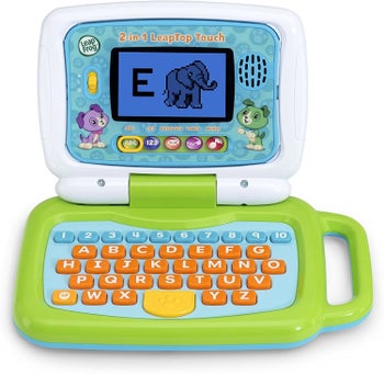 The green laptop with the letter 