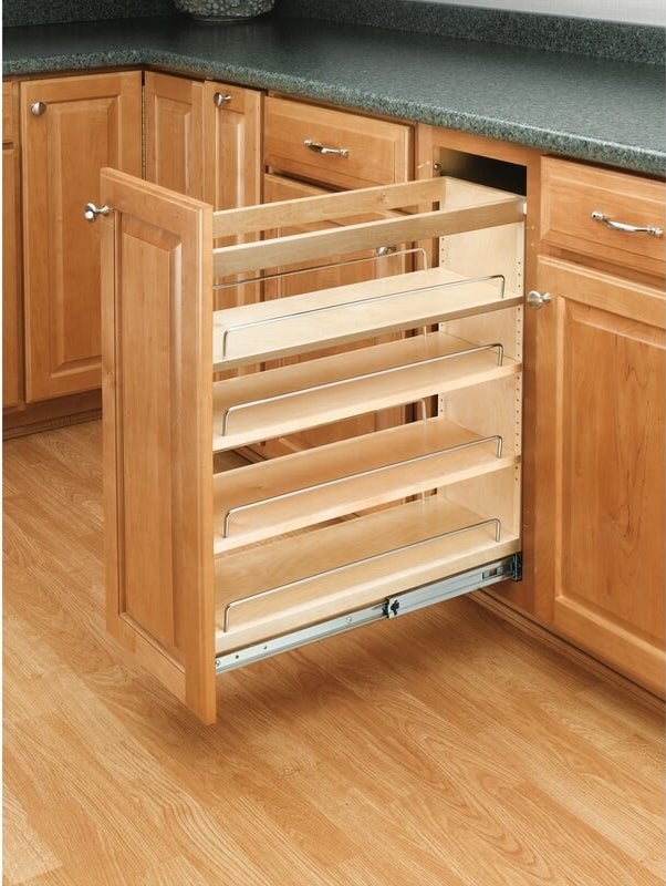 The pull out pantry in a kitchen