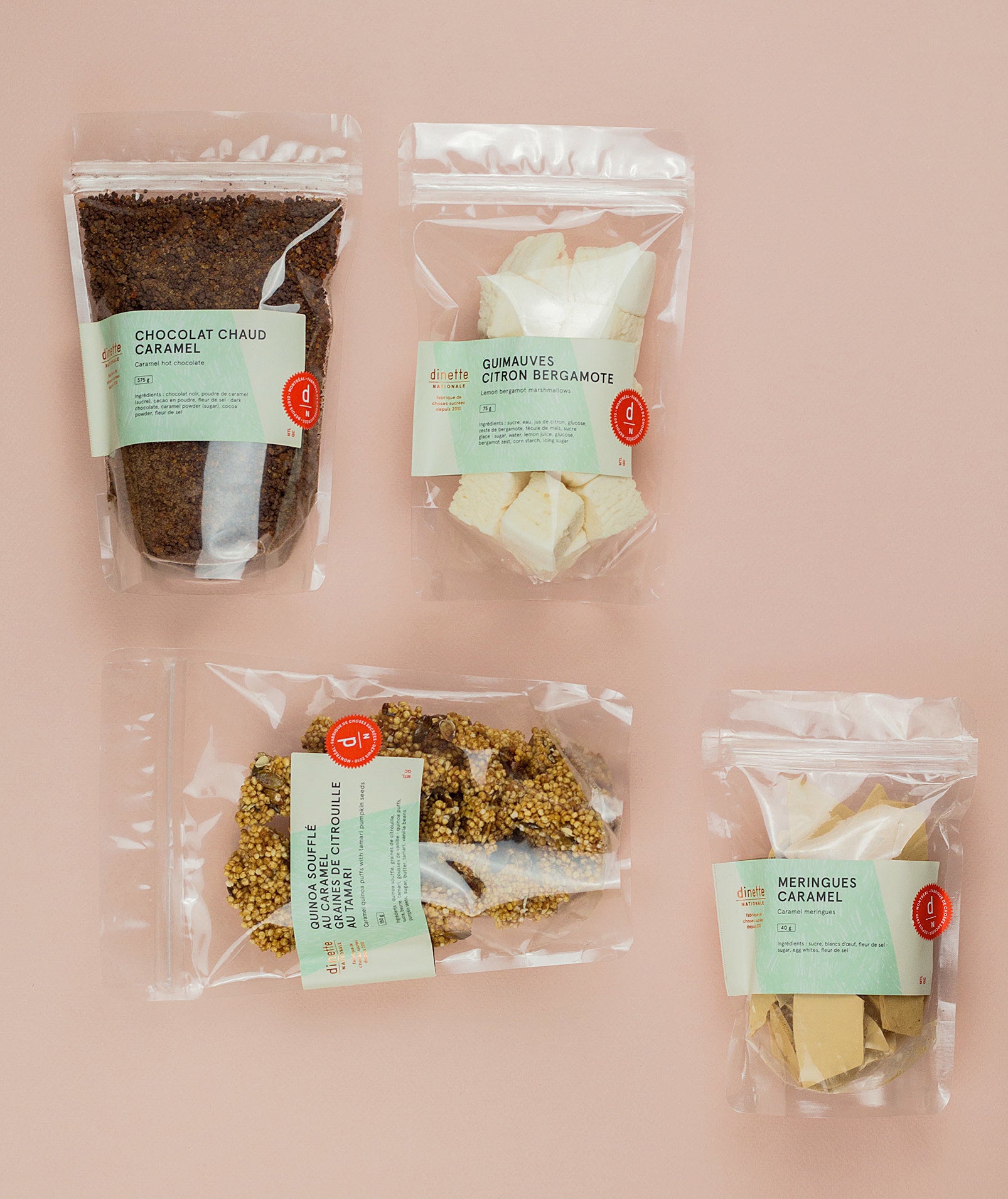 a pack of four snack bags arranged on a simple backdrop