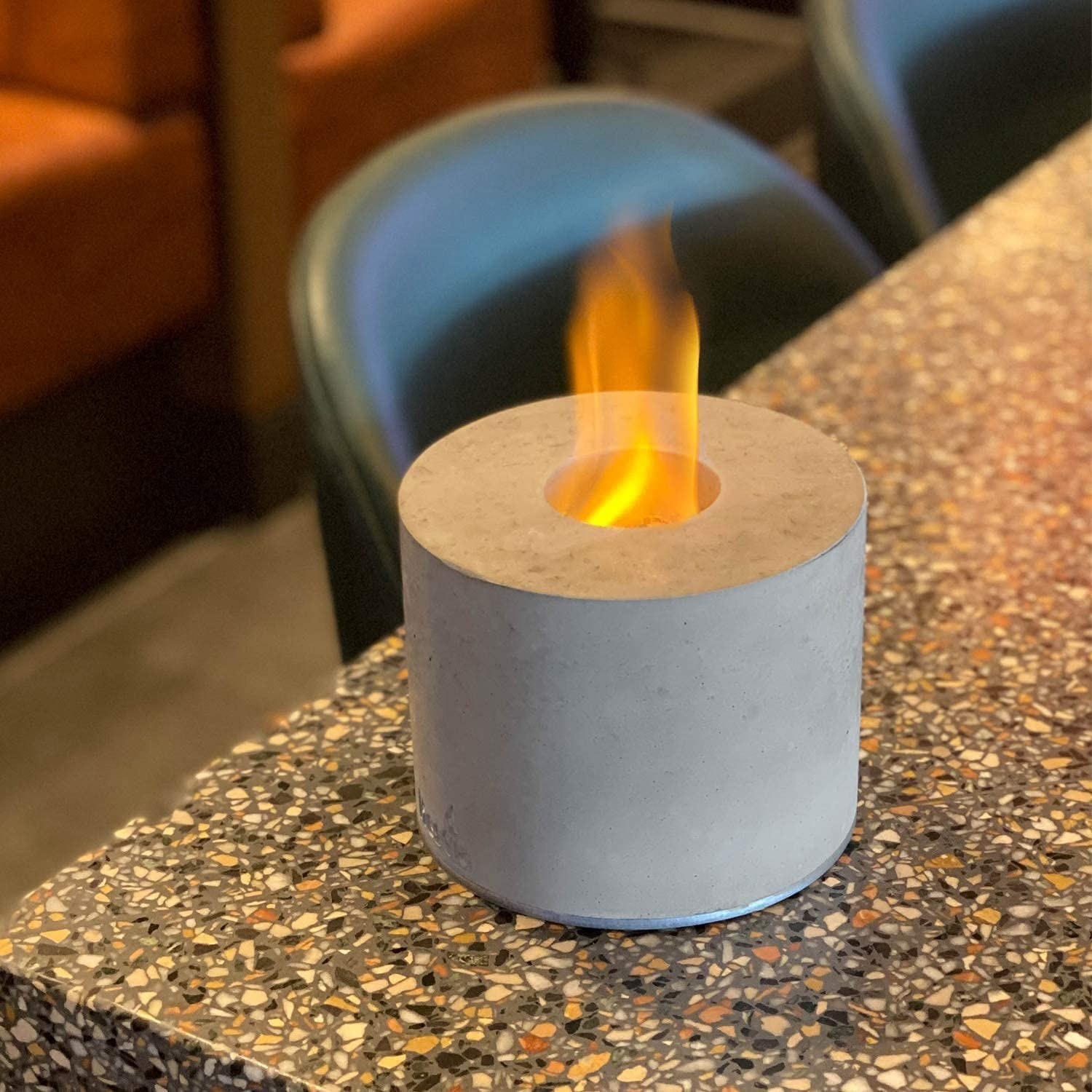 The mini fire pit on a countertop
