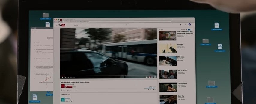 A video of Spider-Man stopping a car crash on Peter&#x27;s laptop in &quot;Spider-Man: Homecoming&quot;