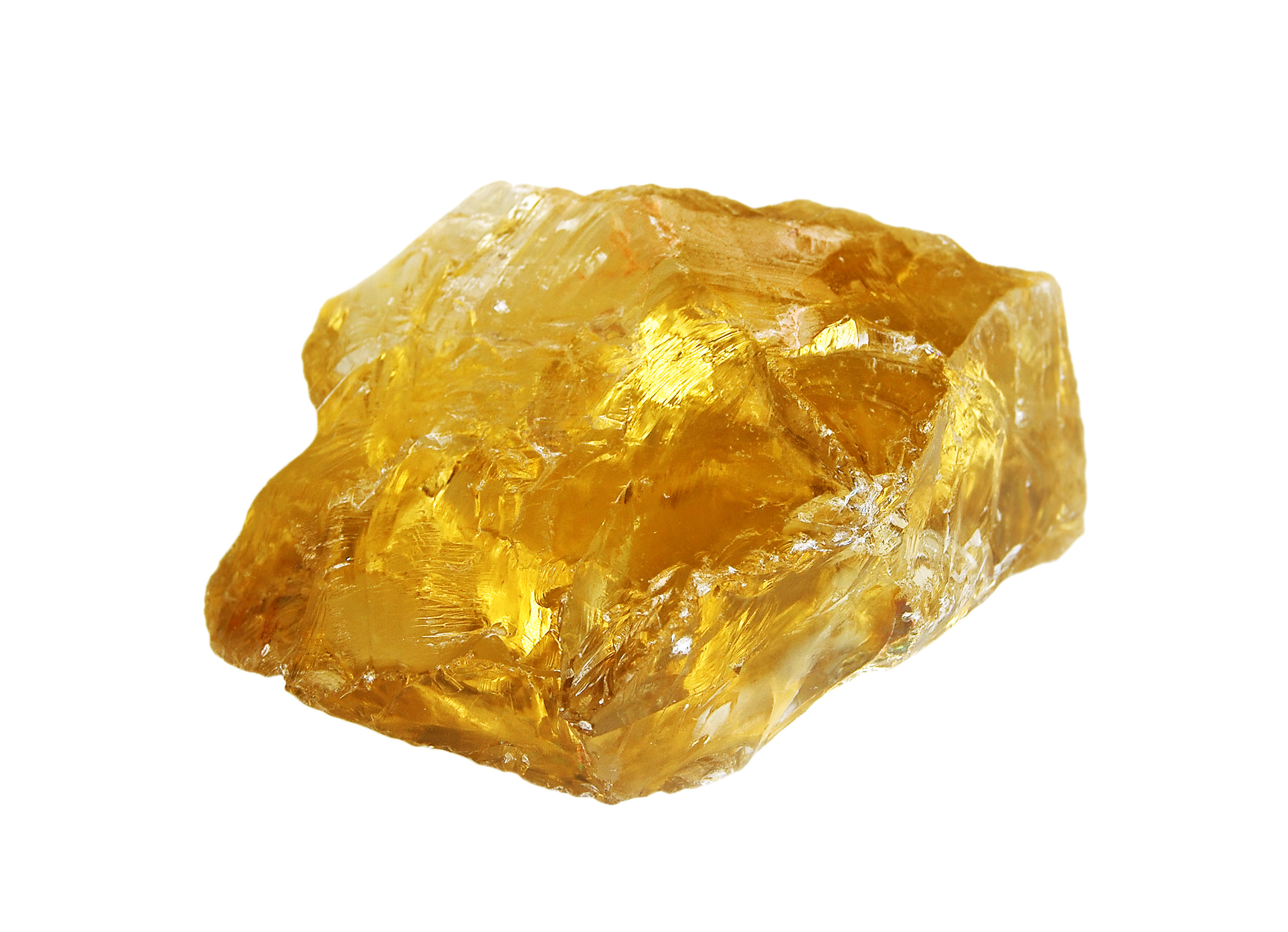Transparent rough yellow quartz citrine isolated on white background