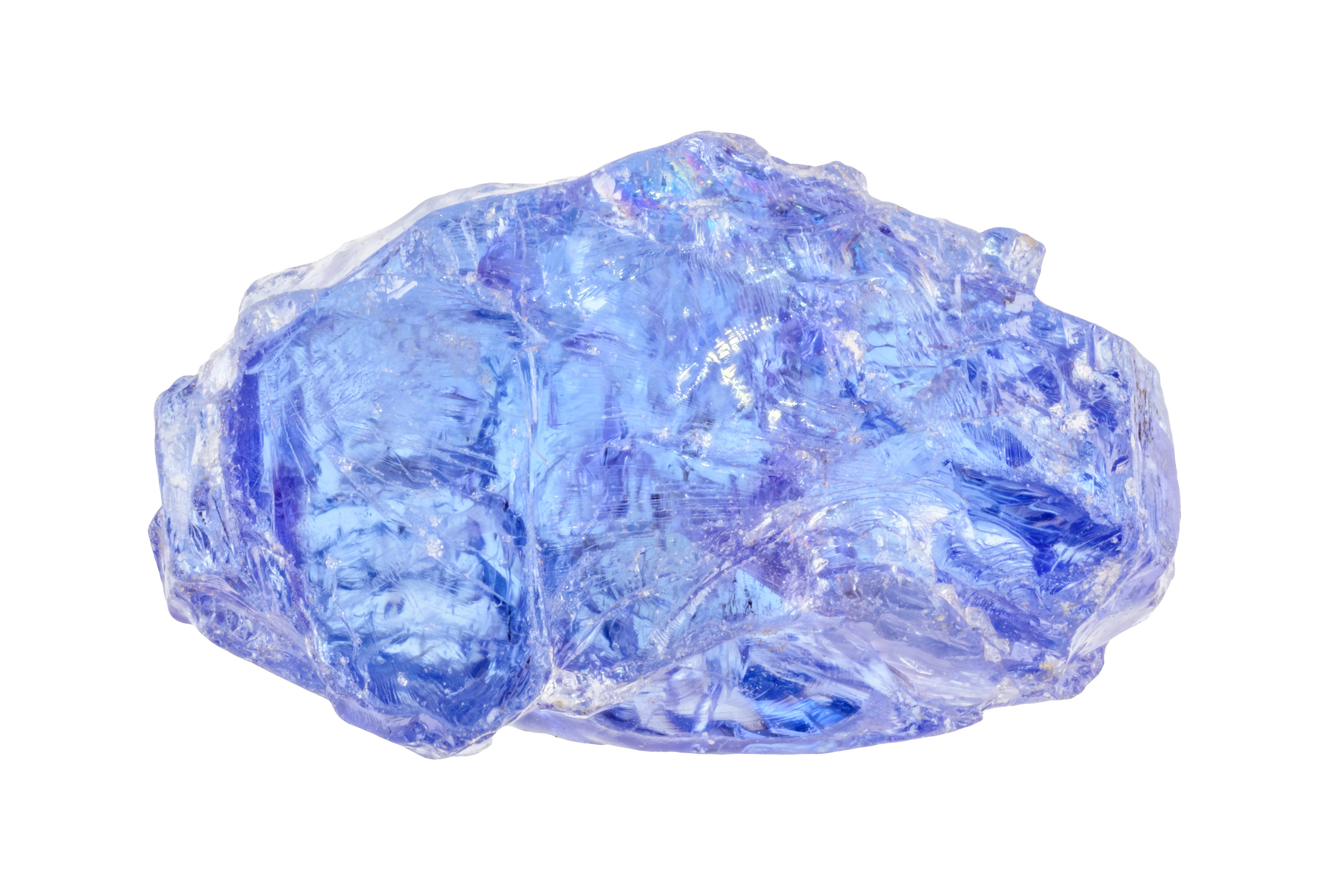 One raw uncut brightly blue Tanzanite crystal