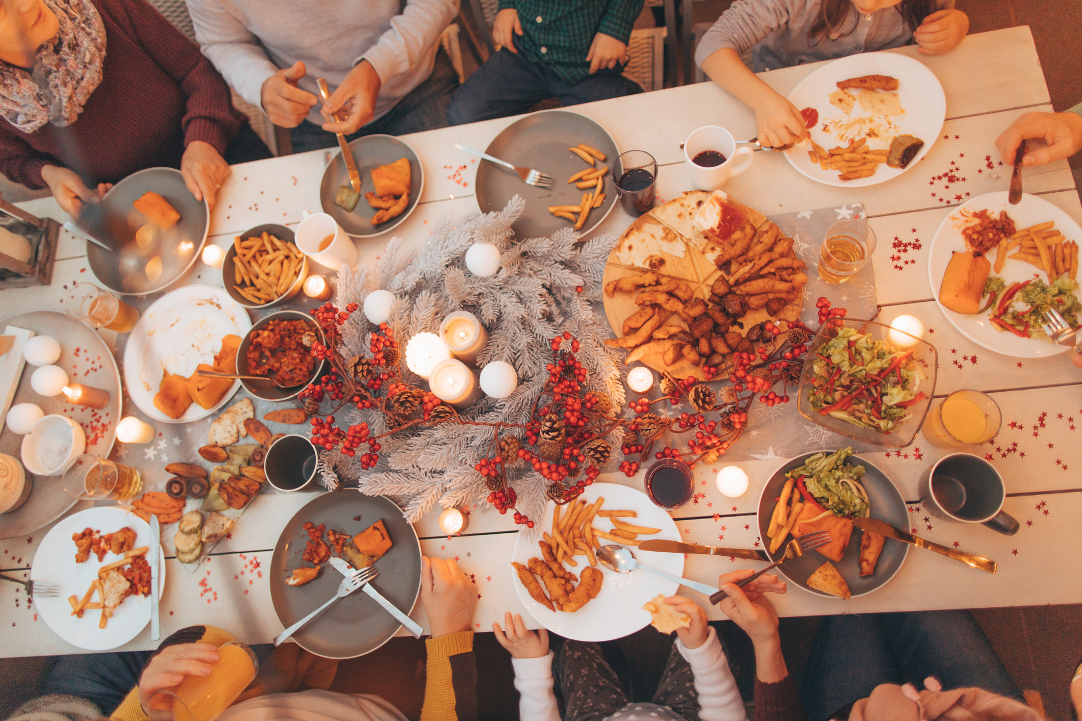 A Thanksgiving table from above