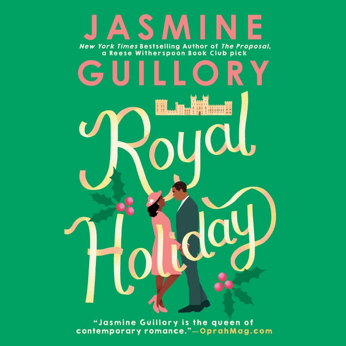book cover that says royal holiday in ribbon with 2 people standing in the middle