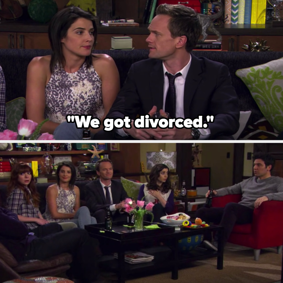 Barney and Ted revealing to everyone that they got divorced
