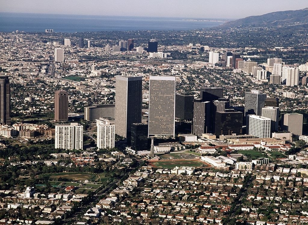 Aerial photo of Century City in the late &#x27;80s