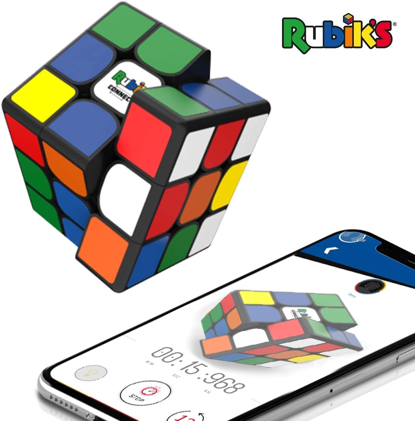the rubiks cube connected to an app on a cellphone