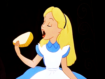 Alice in Wonderland eating bread